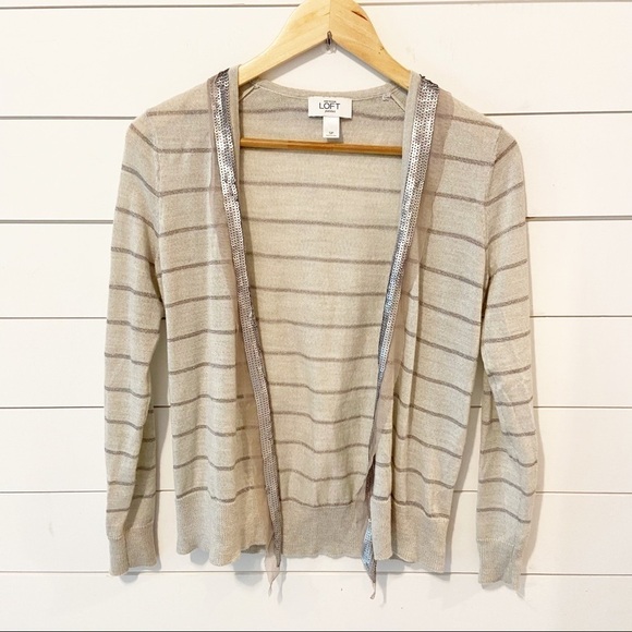 Ann Taylor Loft Stripped Wool Blend Sequin sweater - Picture 2 of 15